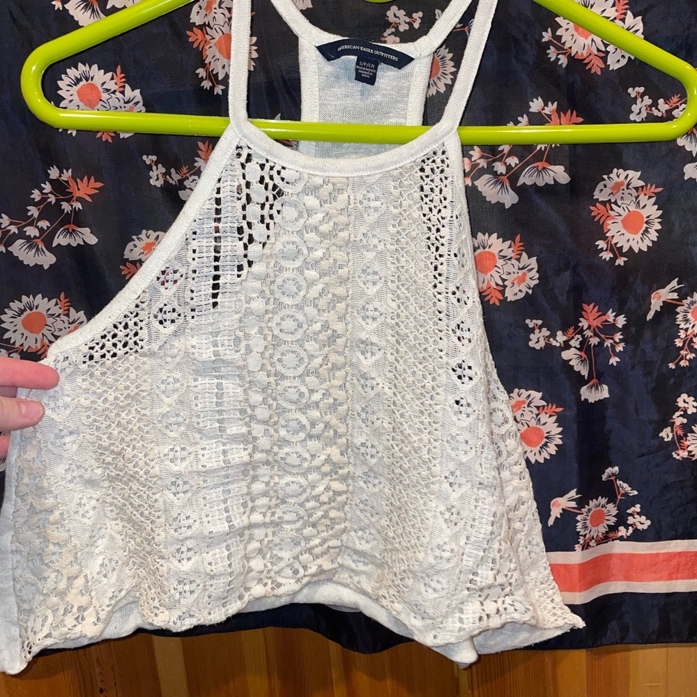 Aerie White Crochet Tank Top